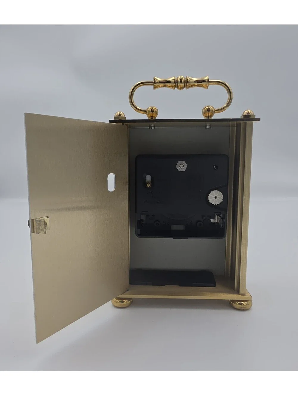 Vintage Gold Tone Quartz Carriage Mini Desk Clock with Roman Numerals